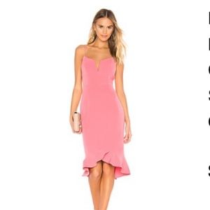 REVOLVE BARDOT LISANDRA MIDI DRESS IN PINK SHOCK SIZE US 4/XS MELON LIKE NEW